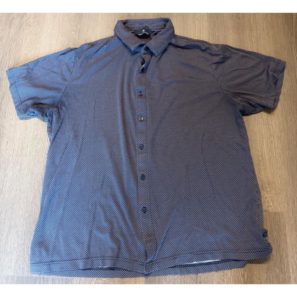 Hart Schaffner Marx Mens XL Short Sleeve Button Down Navy Geometric Print Cotton